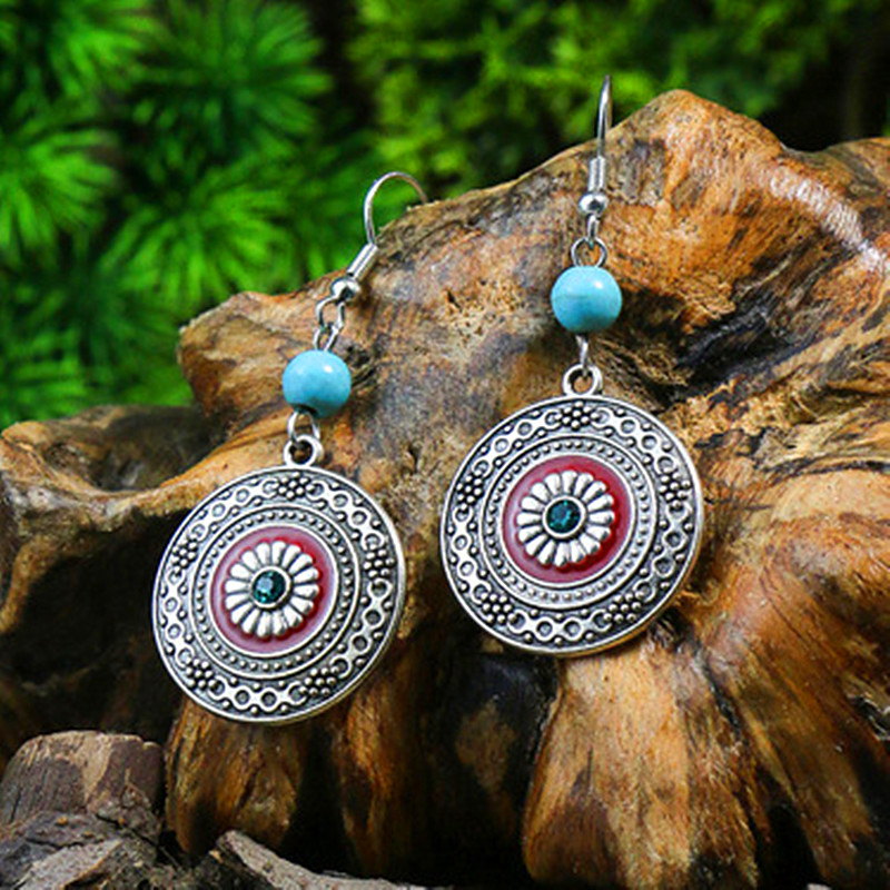 Pendientes de gota de agua de aleación étnica bohemia para mujer, pendientes colgantes de aceite de gota Multicolor Retro, joyería para diaria y vacaciones: Color marrón amarillo
