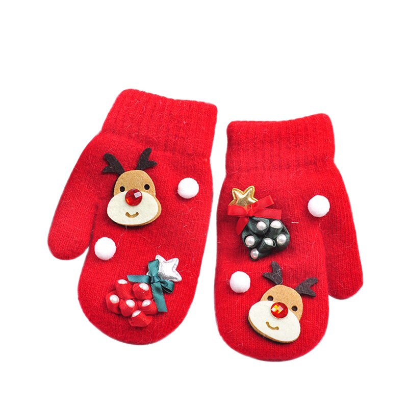 Imcute Christmas Baby Gloves Kids Full Finger Mittens Toddler Winter Warmer Gloves Girl Boy Xmas Infant Wool Mittens 3-10T