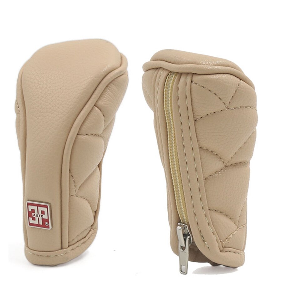 Couvercle de pommeau de levier de vitesse de voiture universel, avec fermeture à glissière détachable, étui en cuir antidérapant, housse de commande de conduite: Beige