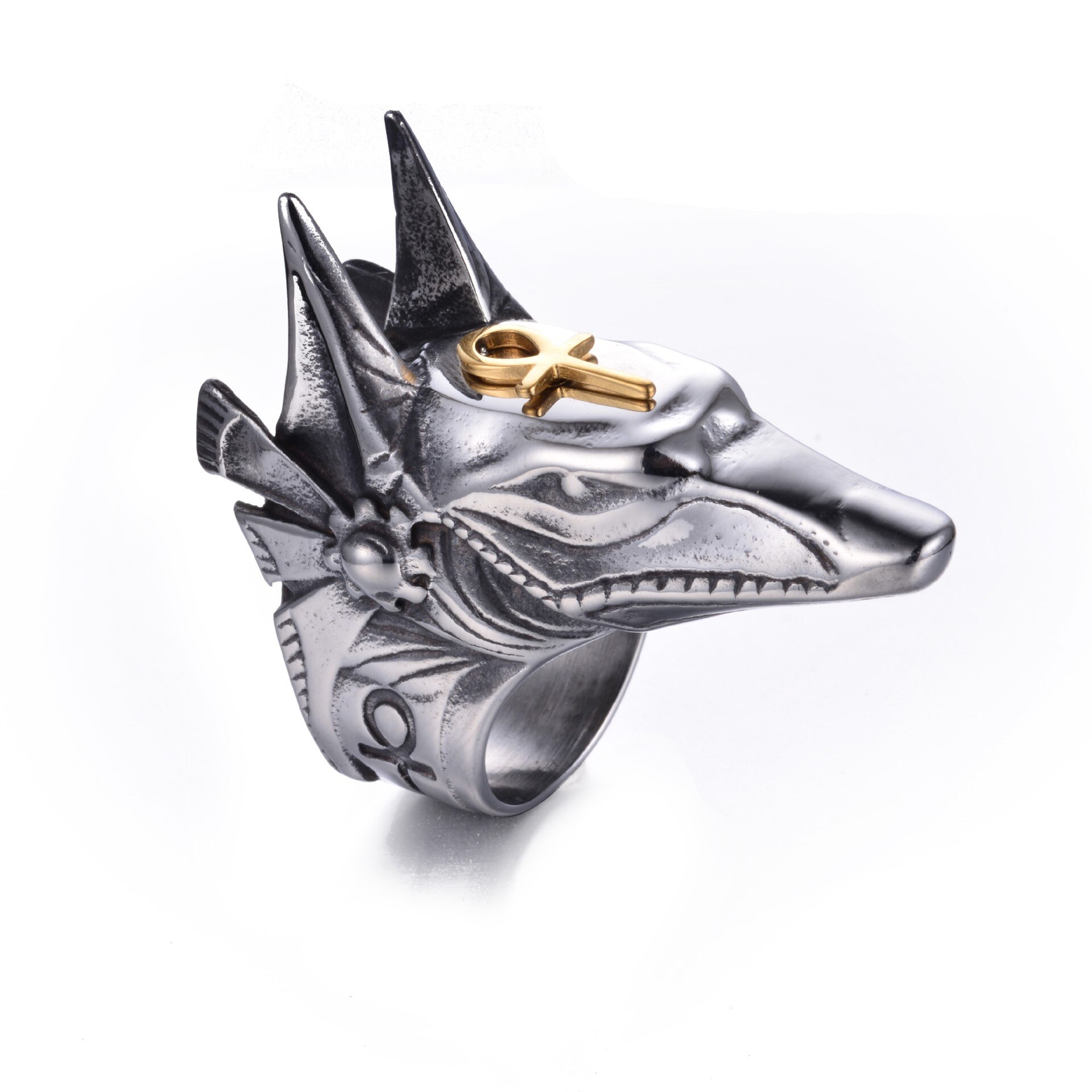 Bleknar aldrig rostfritt stål egypten kors anubis gud fingerringar för män kvinnor punk varghuvud knogring boho statement smycken: 11 / Stil 1 fotoshow