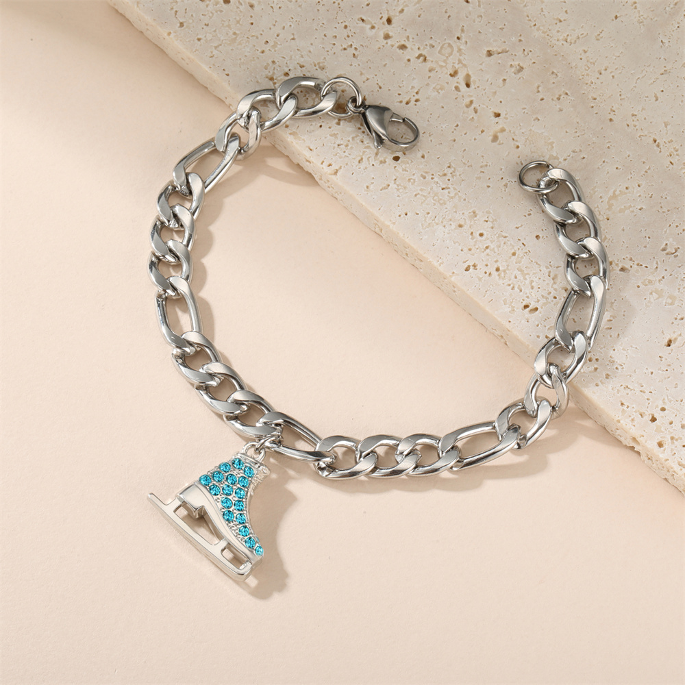 EUEAVAN cristallo zircone Ghiaccio pattinare scarpa fascino bracciale smalto lusso blu rosa bracciali pattinaggio di figura sport donna uomo gioielli