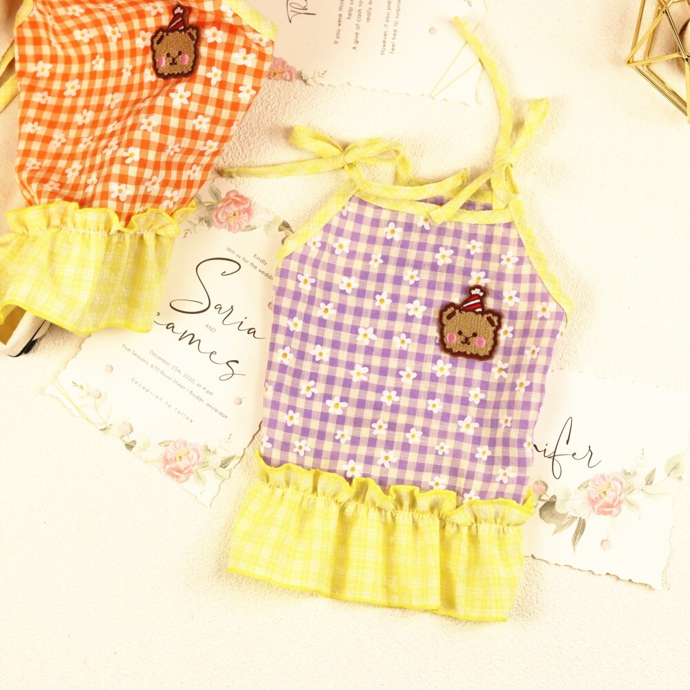 Dog Dress Summer Dog Clothes Small Floral Pattern Dress For Dogs Skirt Princess Dog Wedding Dresses York Pet Spring Dress: Purple / XS