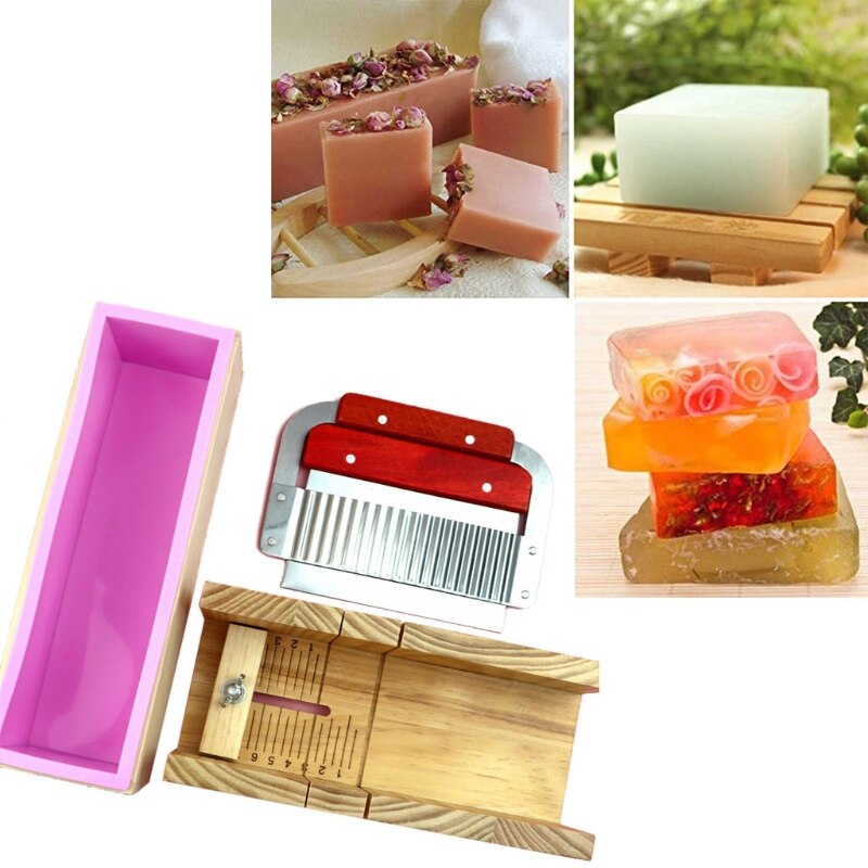 Juego de moldes de madera para jabón, cortador rectangular de silicona N7MD, 1 Juego