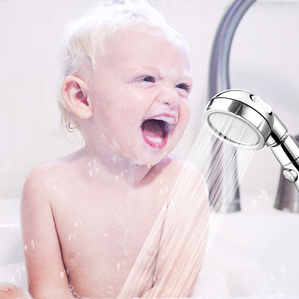360 Degrees Rotating Adjustable Water Saving Shower Head Three Mode Shower Water Pressure Shower Head with Water Control Button