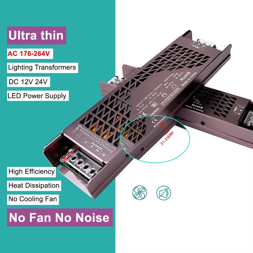 Ultradünner LED-Dimmer-Beleuchtungstransformator DC12V 24V Netzteil 60W 100W 150W 200W 300W 400W LED-Treiber für LED-Streifenlicht
