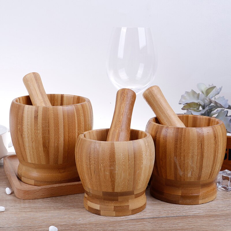 Juego de mortero y mortero de madera para molino, tazón de molienda para garrafa de ajo, herramientas de cocina y dispositivos, trituradora de molino de hierbas