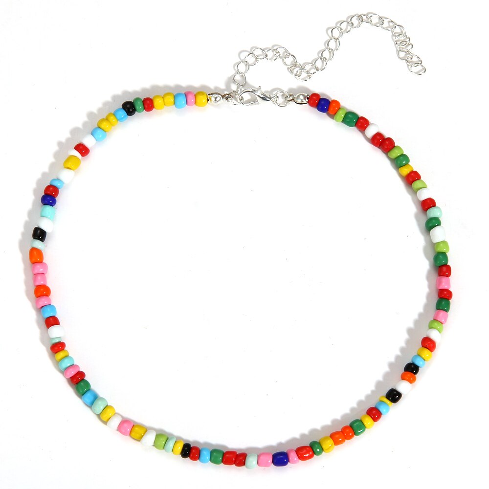 Boheme farverige frø perle blomst choker halskæde erklæring kort krave kraveben kæde halskæde til kvinder smykker: C1637
