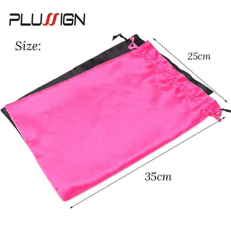 Satin--Aufbewahrungsbeutel, 25 x 35 cm, Perückenaufbewahrung, Satin--Perückentaschen, schwarz, rosa, weiche Seide, Perückentasche für Haar-Perücken-Verpackungswerkzeuge