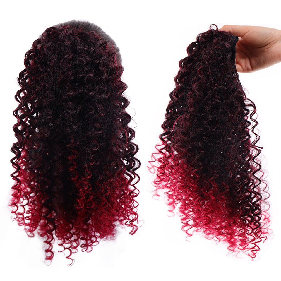 BUQI Drawstring Afro Curly Ponytail Synthetic Hair Bun Chignon Hairpiece For Women Clip in Hair Extension: T1B-BUG