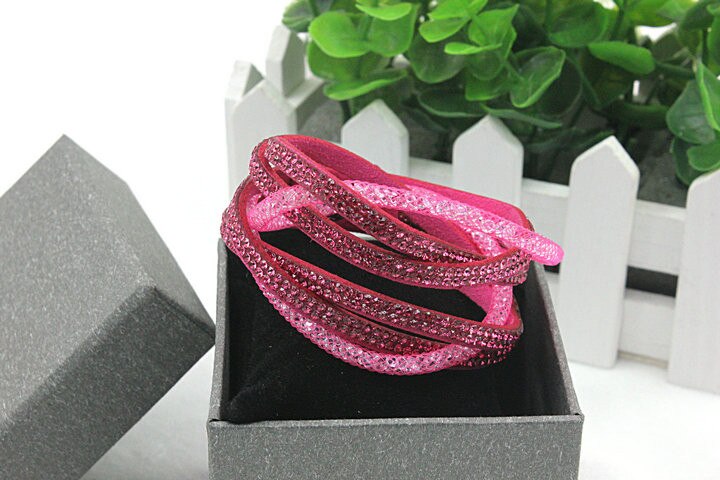 Pulsera de cuero de estrellas para mujer, joyería de , 2 pulseras de diamantes de imitación de piedra de cristal para mujer, de , 1 ud. Por lote, ,: Rose Red