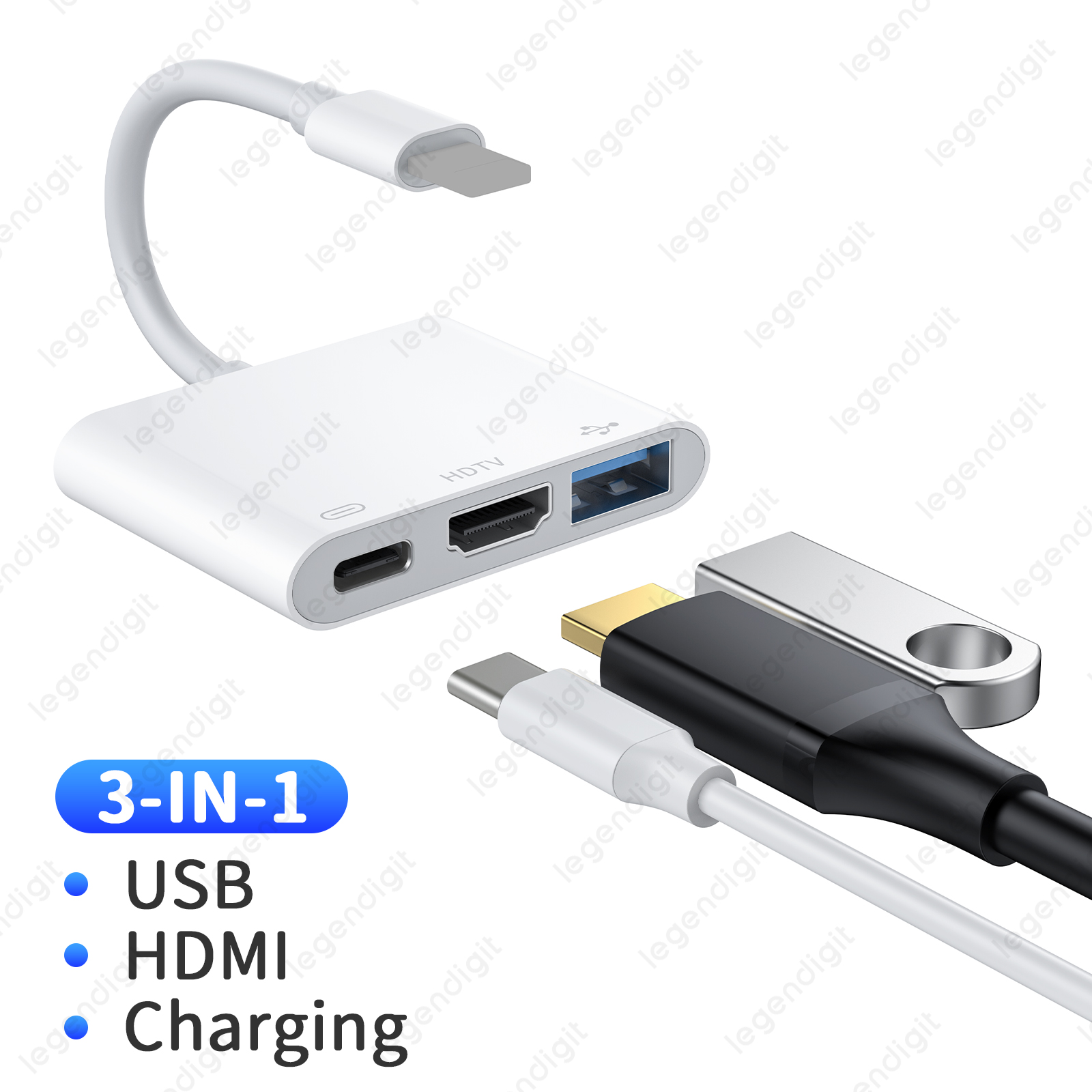 Adapter HDTV 1080P HD Plug&Play OTG Adapter Konwerter USBA z portem ładowania Adapter iPhone na HDTV do projektora/monitora/telewizora: WHITE