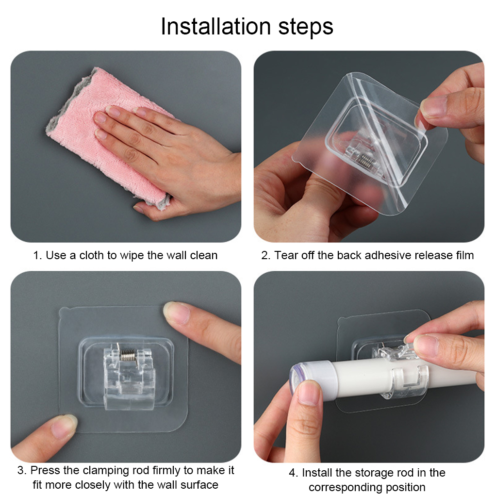 1/2 stuks nagelvrije verstelbare gordijnroedehouder klemhaak staafbeugelhouders zelfklevende muurgordijn vaste clip hangende rekhaak