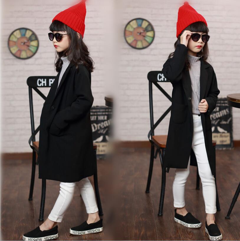 Våren jenter jakker kåper barn formelle klær barn høstklær fritid store jenter yttertøy lang jakke kåpe 3-14 år