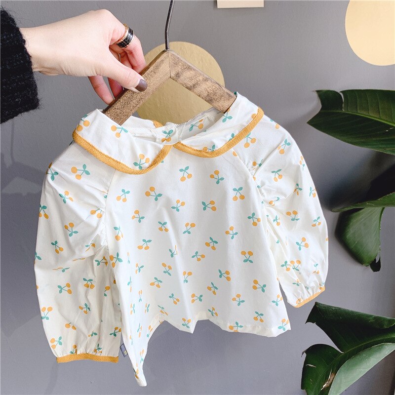 Blouse en coton pour filles | Nouveauté, printemps , manches longues, chemise pour enfants, imprimé cerise, chemise Dool, vêtements enfants hauts 1-6T: yellow / 80cm