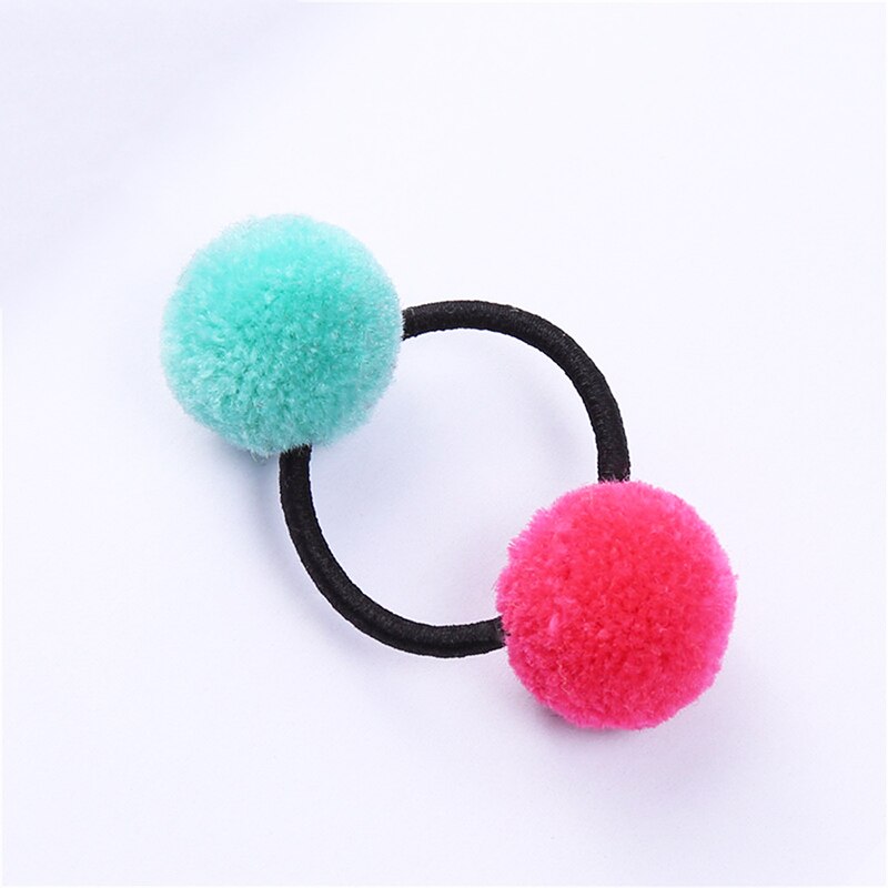 1PC lindo niñas pompón pelo lazos doble Pom elástico banda de pelo Pelo cuerdas, accesorios para el cabello para niños las niñas: 06