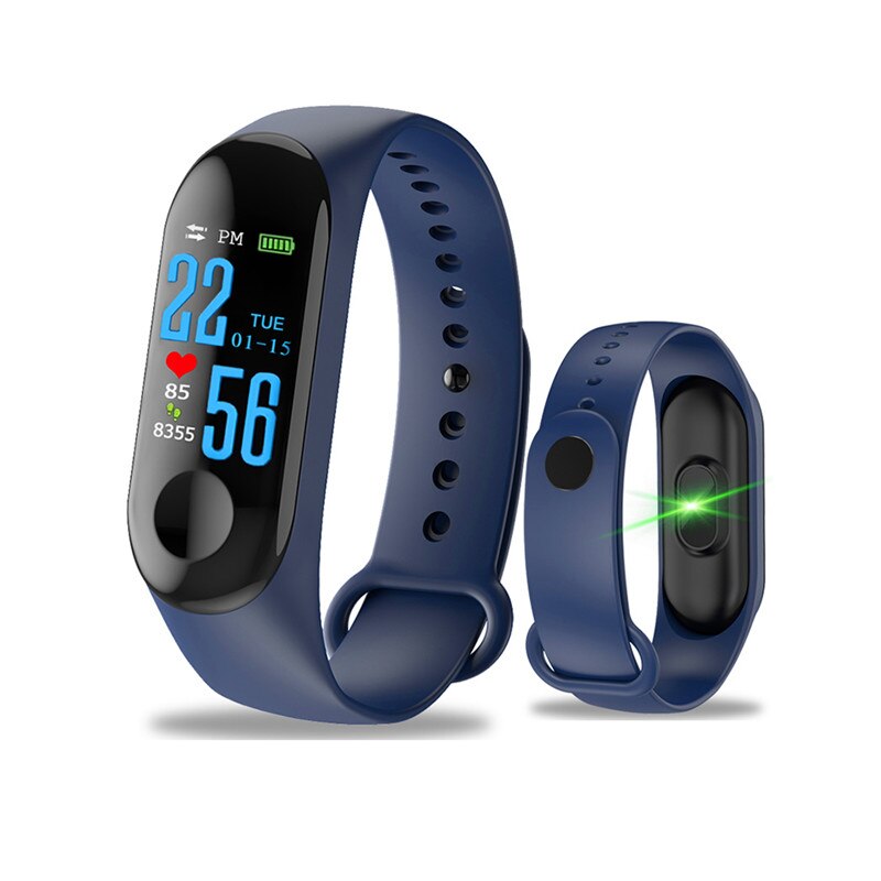 Smart Bracelet Blood Pressure M3 Fitness Tracker Watch IP67 Swimming Waterproof Tracker Heart Rate Monitor Smartband Men Women: Blue
