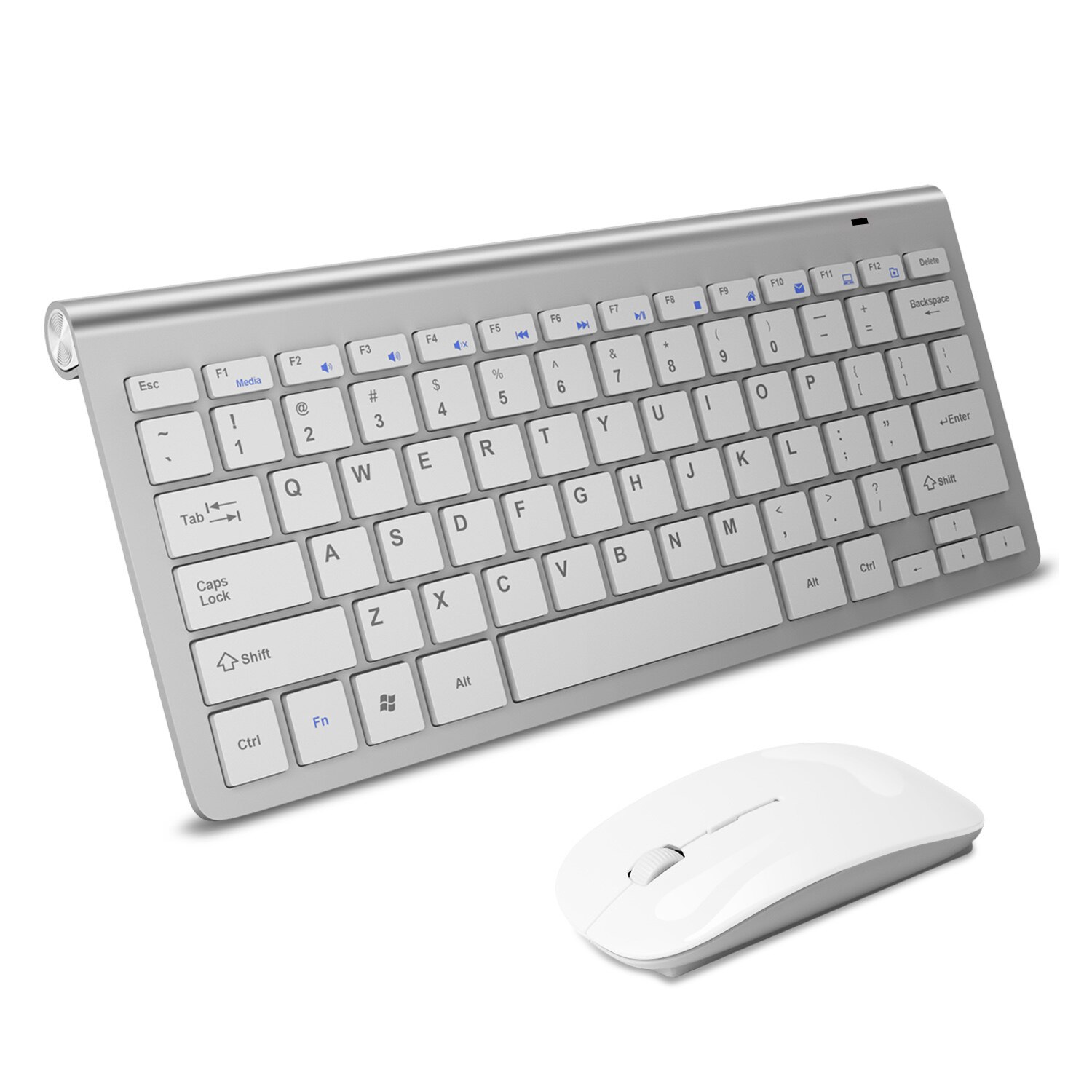 Wireless Keyboard Mini USB Keyboard With Mouse Combo For PC laptop TV Computer Rubber keycaps Ergonomic Noiseless keyboard: White keyboard mouse