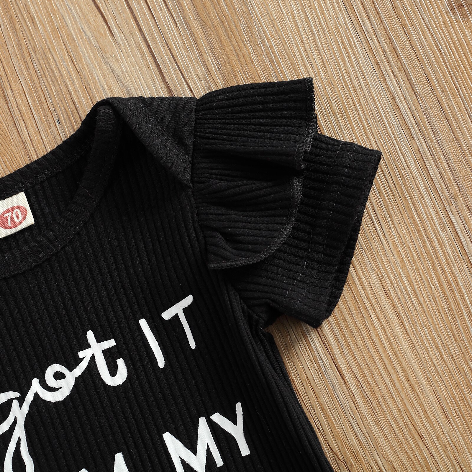 0-18M Kreeg Ik Uit Mijn Mama Baby Baby Meisje Kleding Brief Print Ruches Korte Mouw Romper + Luipaard Print Lange Broek