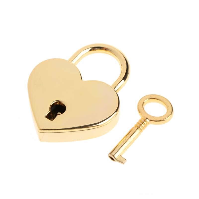 Ootdty hjerteform vintage gammel antik stil mini archaize hængelåse nøgellås med nøgle: Guld