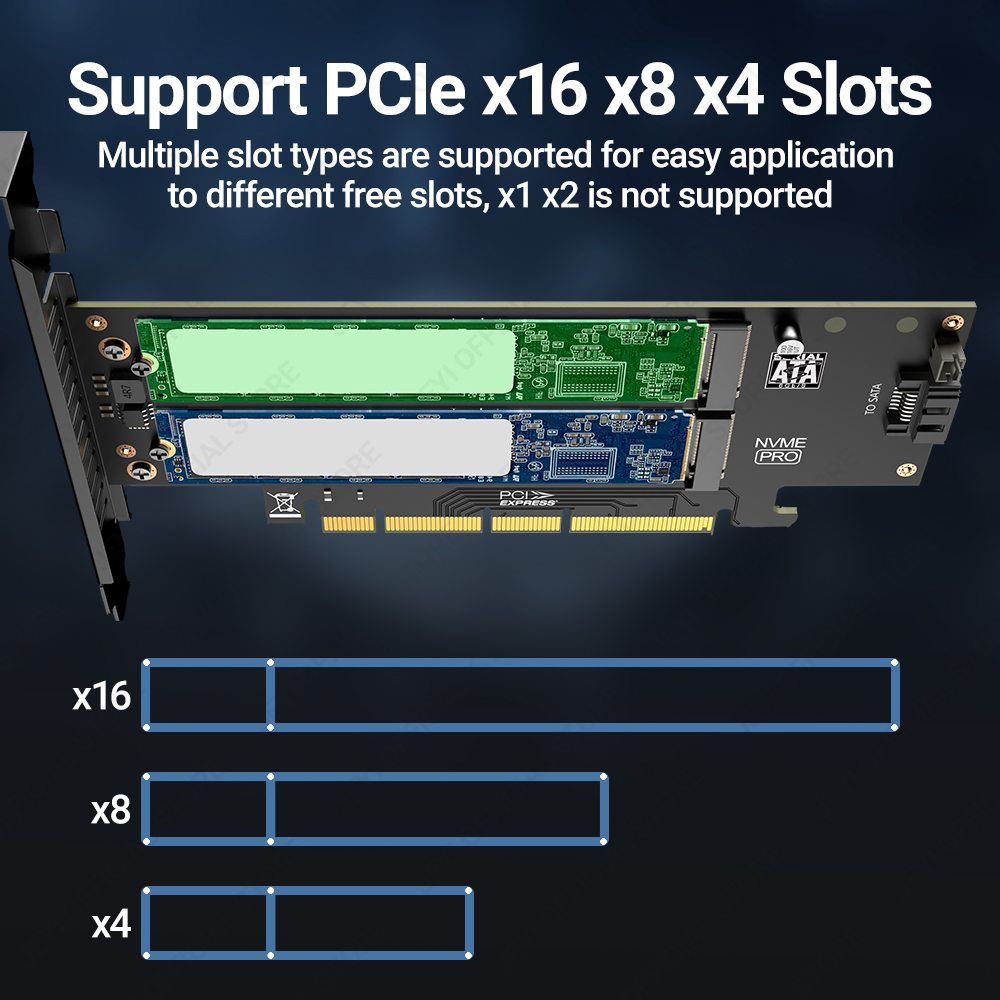 Adapter JEYI SK9 M.2 Dual PCIE 4.0 do dysków NVMe / NGFF SSD z wentylatorem Turbo, NVME (klucz m) i SATA (klucz b) do gniazda PCIe x4 X8 X16