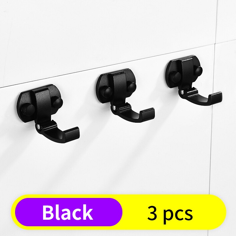 Robe Hook Black Aluminum Bathroom Hooks for Towels Bag Key Rack Folding Coat Hooks Wall Mounted Decorative Clothes Hook Hanger: Black-3 pcs