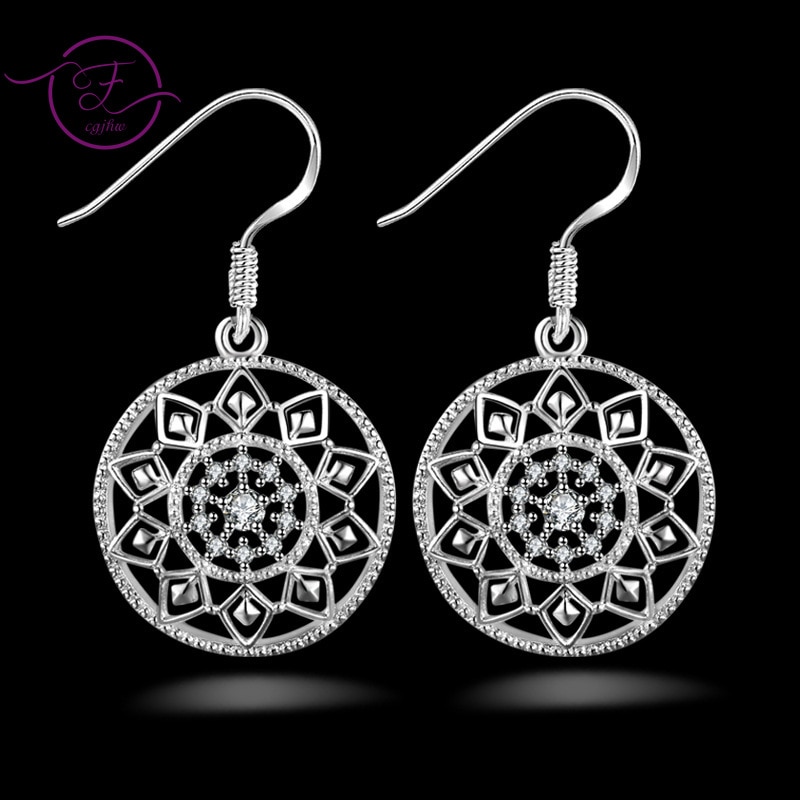 925 Sterling Silver Cubic Zirconia Mandala Orecchini a Forma di Dichiarazione Orecchini A Pendaglio Dei Monili Delle Donne