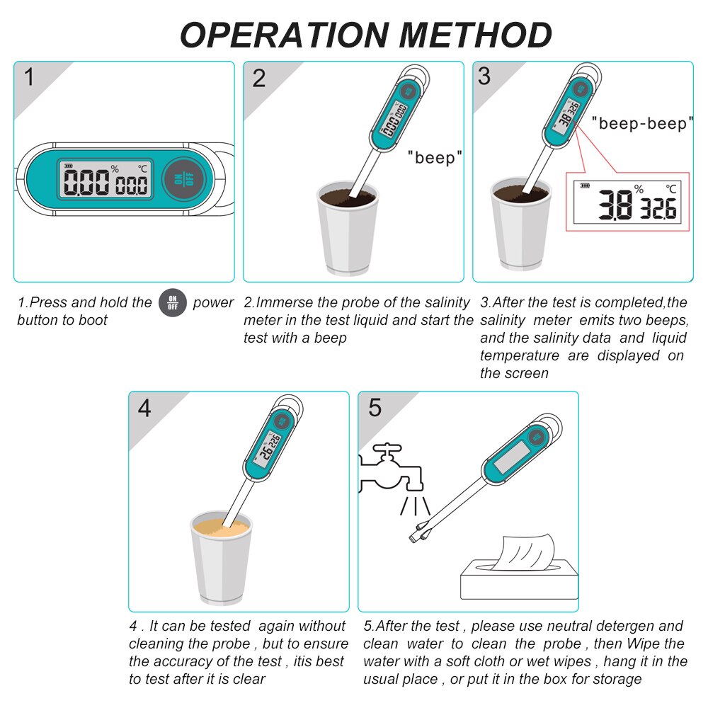 Multi-point Electric Salinity Meter LCD Digital Salinometer Mini Salt Measuring Device Rechargeable Salimeter Salinograph