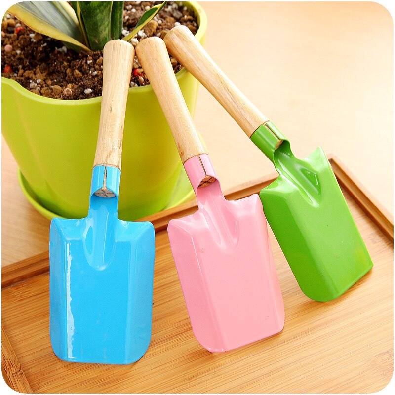 Mini pá de ferro colorida com punho de madeira, 20cm, separação do solo, pá multifuncional para jardim, ferramentas duráveis de jardinagem