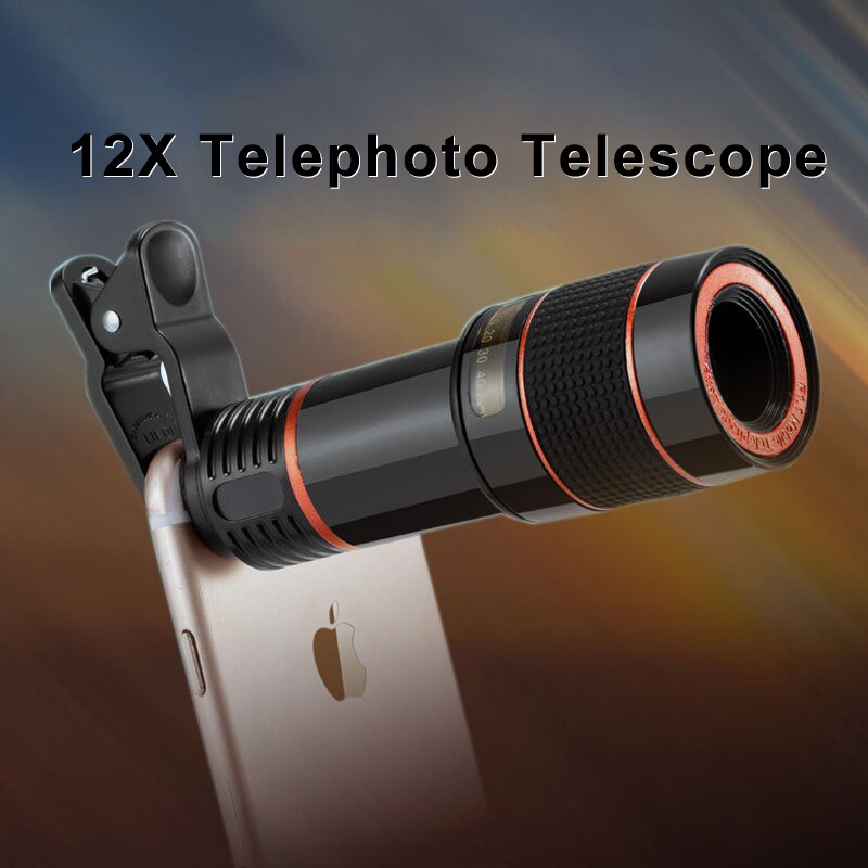 Clip-Op 12x Telefoon Lens Optische Zoom Hd Tele Camera Macro Lens Kit Voor Universele Mobiele Telefoon Smartphone Telescoop focus Len