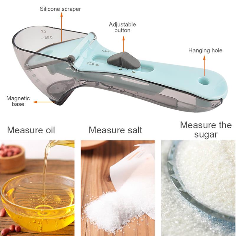 2pcs Adjustable Measuring Spoons Multifunctional Markings Scoop with Scale Teaspoons Kitchen