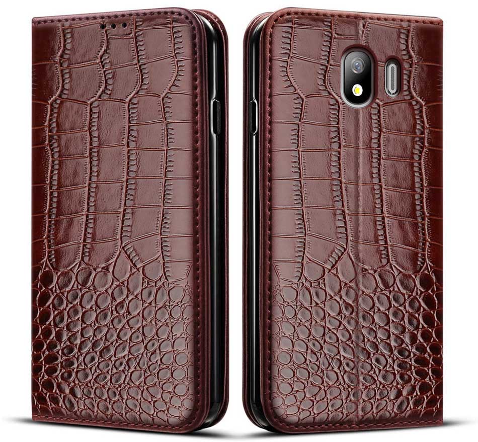 Funda de piel con tapa para Samsung Galaxy J4 para Samsung Galaxy J4 J400, funda de teléfono para Galaxy J4 J400F, funda de 5,5 pulgadas: Style 1 Brown