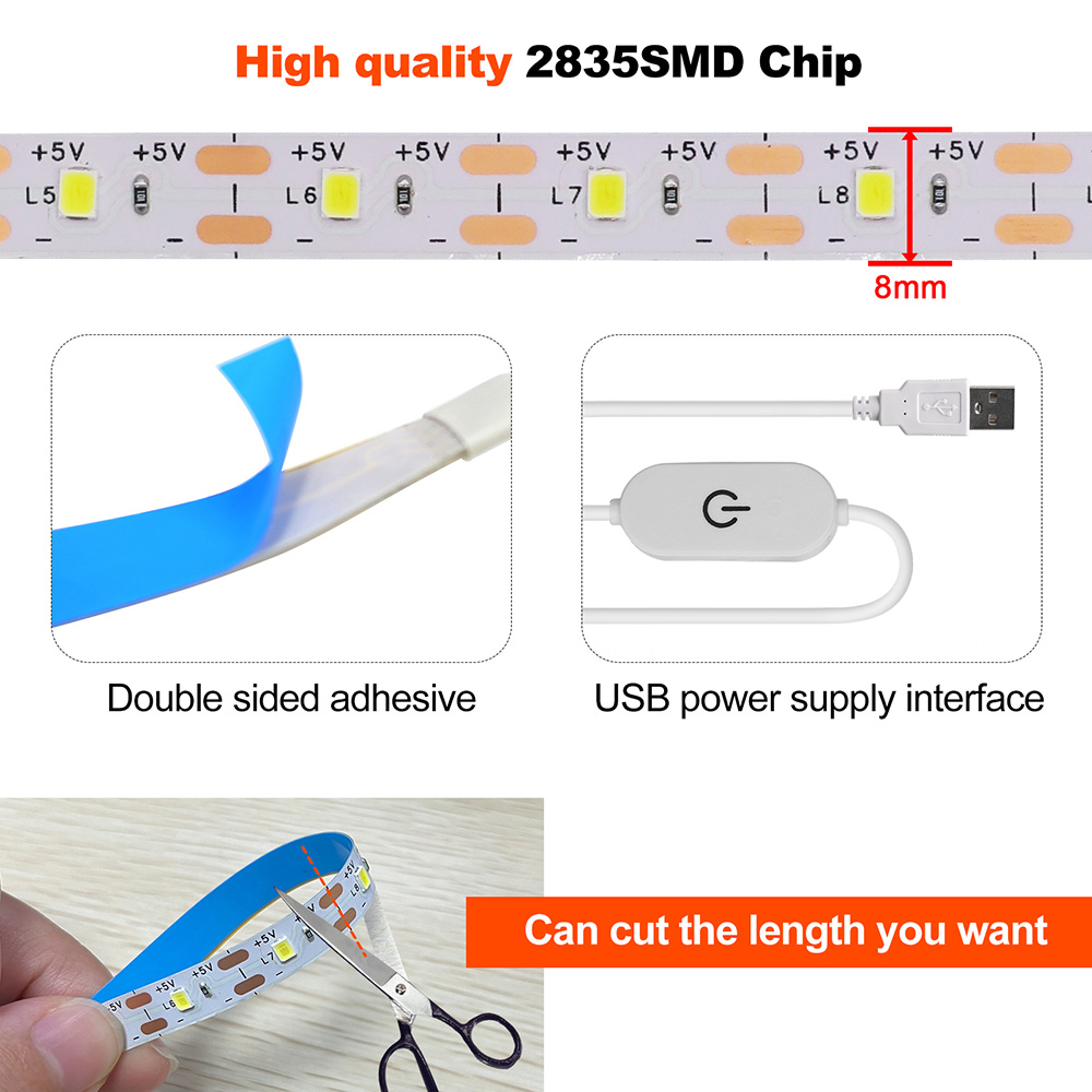 5V 2835 USB LED Streifen Licht 1m 2m 5m 30LED/m Dimmbare flexibel Lampe Band für TV Hintergrundbeleuchtung Zimmer Küche Beleuchtung Lampe Dekoration