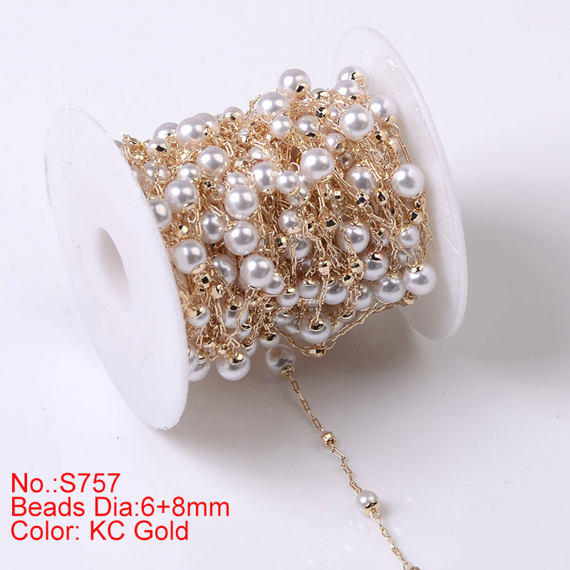 1Meter Beaded Chain Imitation Pearl Chain Copper Necklace Chain Handmade Accessories for Jewelry Making Components Crafts DIY: Beige