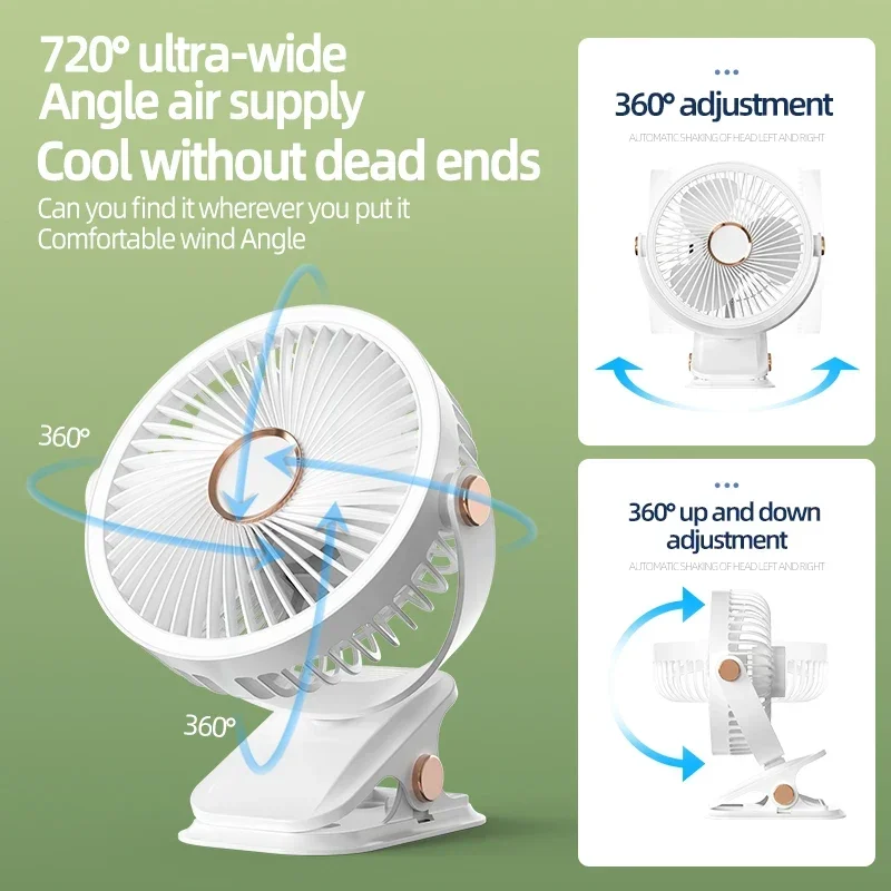 Ventilatore da campeggio 8000mAh Circolatore d'aria portatile da tavolo ricaricabile Ventilatore elettrico da soffitto senza fili con luce a portato Ventilatore domestico clip-in poi