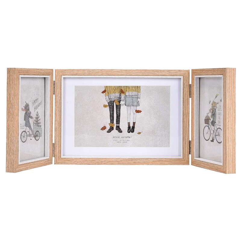 Rustic Picture Frames Triple Hinged Picture Frame Display 4X6 and 5X7 Pictures for Desktop or Tabletop 1 Pack: Log Color 