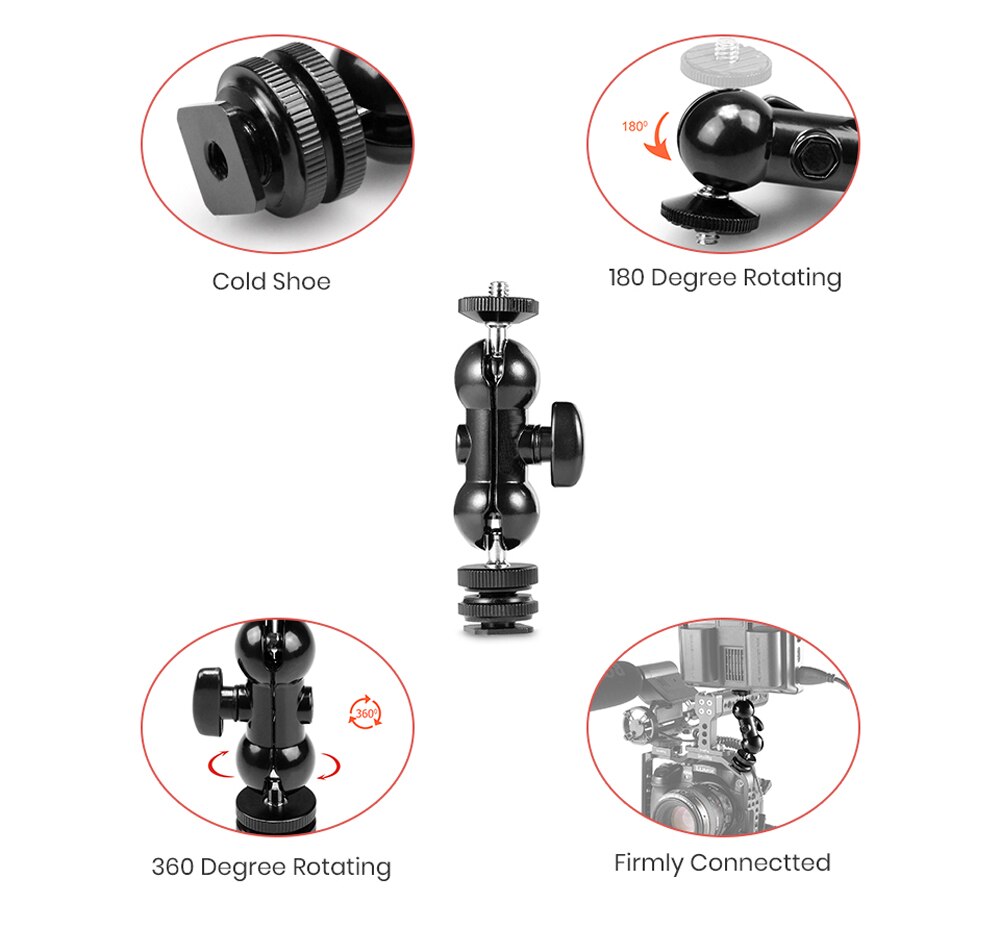Multi-Function Double Ball Head Articulating Magic Arm w/ Shoe Mount 1/4 Screw for Camera Monitor Led Light Camera Cage