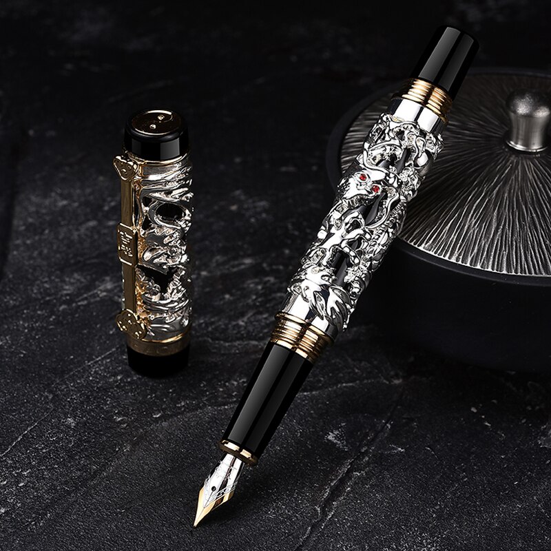 Jinhao-pluma estilográfica de dragón de lujo Vintage, caligrafía de Metal s para escribir, punta de 0,5mm, papelería de firma de oficina pesada: Phoenix pen 3