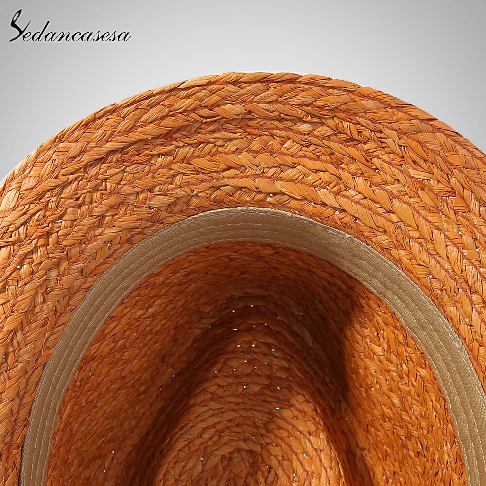 Classic men raffia straw hat summer UV protection sun hats for man fedora cap unisex beach cap trilby 57-59cm