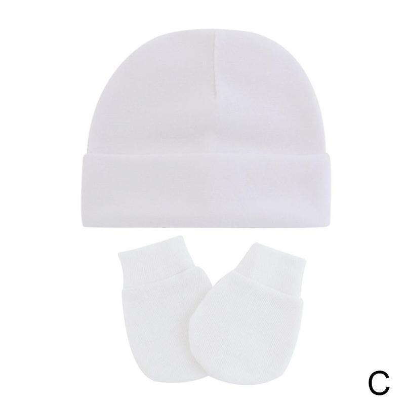 2-piece Set Of Color Hooded Anti-scratch Gloves Hat Beanies Gloves Newborn Cotton Hat And Soft Cotton Winter War A1S3: C