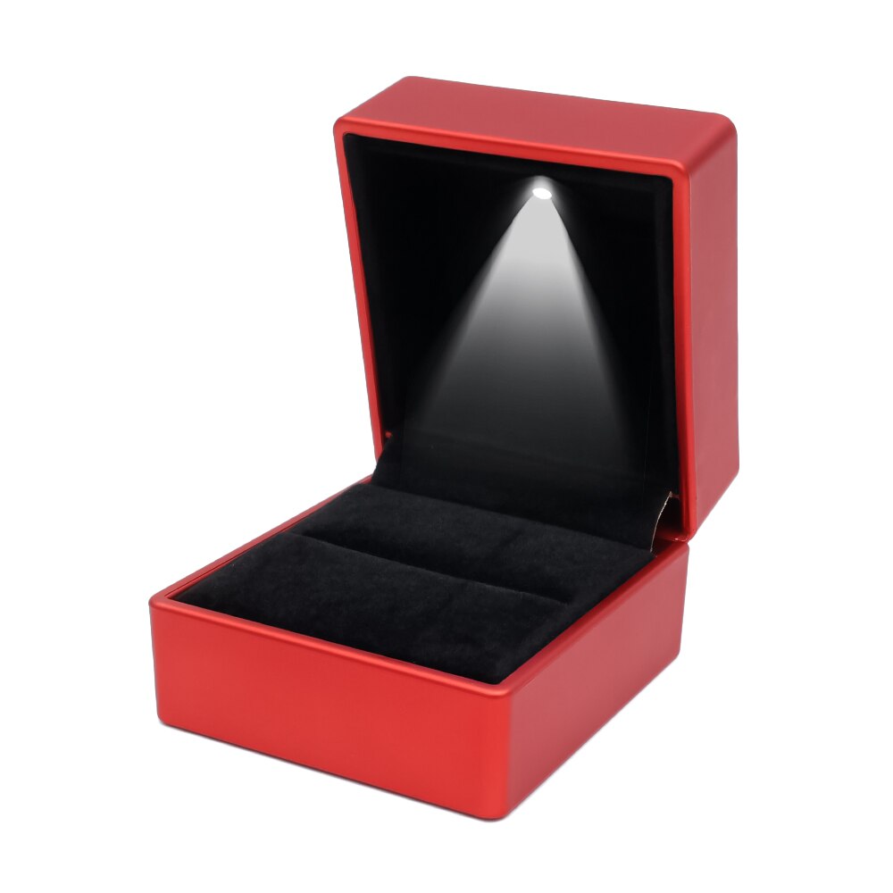 Led upplyst örhänge ring box vigselring lådor hänge halsband förvaringsfodral smycken display box födelsedag: Röd ringlåda