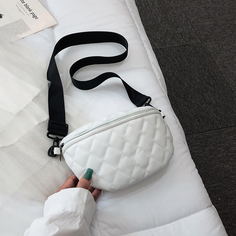 Chest Bag Women Leather Shoulder Bags Diamond Mini Crossbody Pack Zipper Female Messenger Girl Belt Packs Small Waist Pack: white