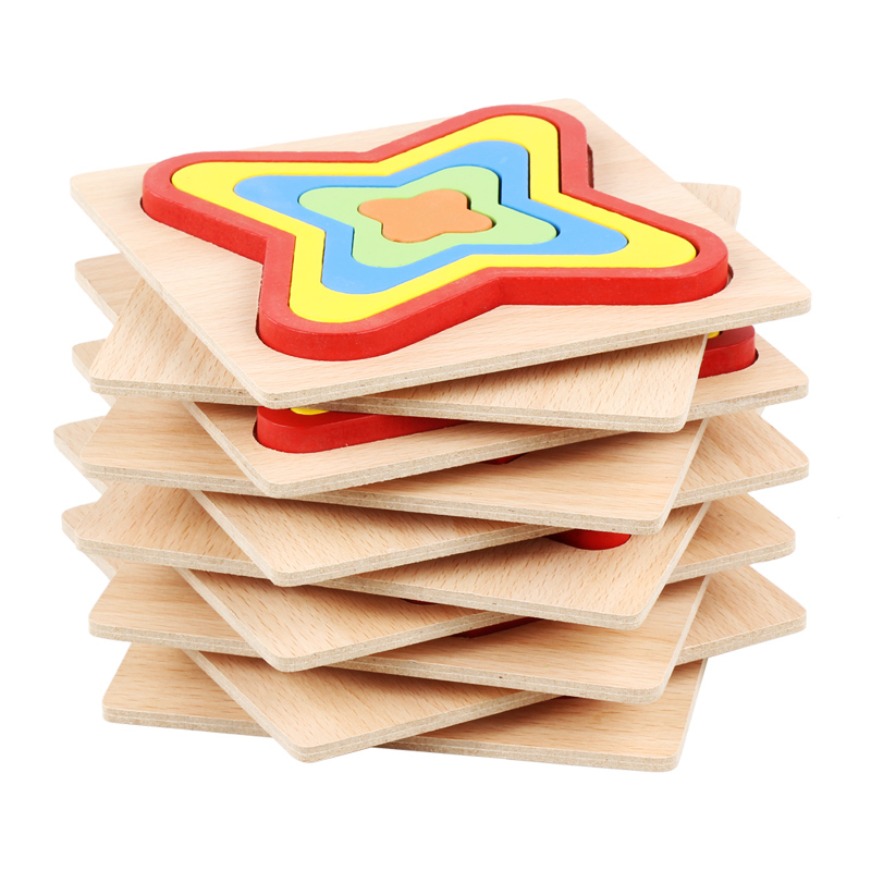 Rompecabezas de madera con formas geométricas coloridas para niños, rompecabezas estéreo para niños, juguete educativo temprano, de entrenamiento en casa