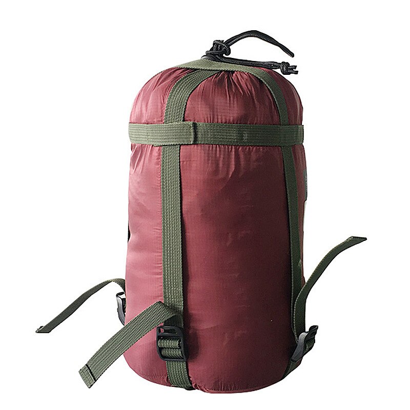 Vandreture rejsetaske udendørs soveudstyr flerfarvet løbebånd arrangør udendørs camping kompression sovepose: Rødvin