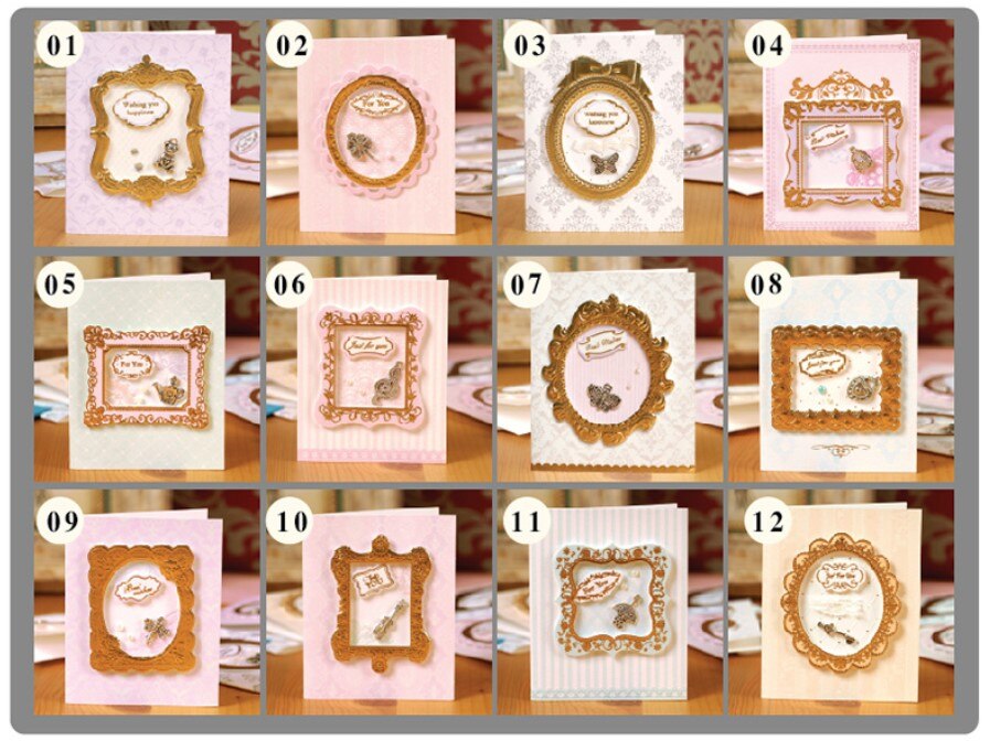 vintage frame cards paper gold frame mini greeting cards 3d handmade birthday wedding messsage cards