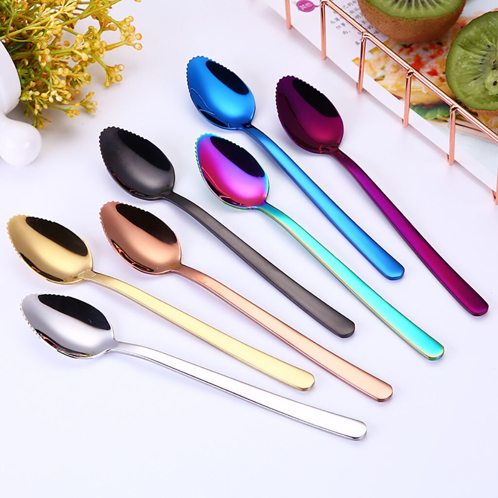 1 pc Colorful Handle Spoons Drink Tools Kitchen Gadget Fruit Food Scraping Aid Kitchen Restaurant Bar Supplies HX0812