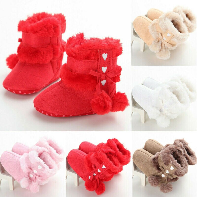 Newborn Baby Girl Toddler Fur Boots Soft Sole Crib Shoes Booties Prewalker Cute Winter Shoes 0-18M