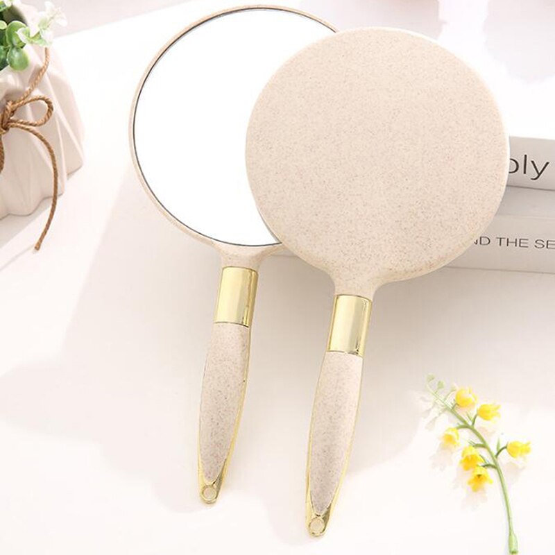 1pc hånd makeup spejl plast vintage håndspejle makeup makeup spejl rundt håndholdt kosmetik spejl med håndtag til: Beige