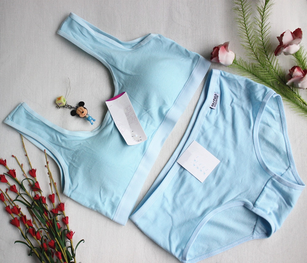 Kids Young Girl Students bra full of pure cotton thin underwear vest+Short Briefs Sets Girls Bra for Teens Children Bras Girl