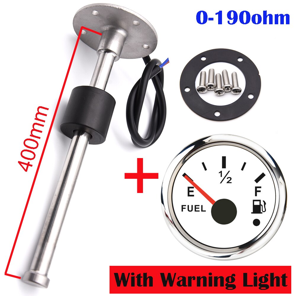 52MM Gauge Fuel Level Gauge 0-190ohm/240ohm-33ohm Fuel Tank Level Indicator Meter with Fuel Level Sensor 100MM 200MM 300MM 400MM: 400mm-190OHM WS