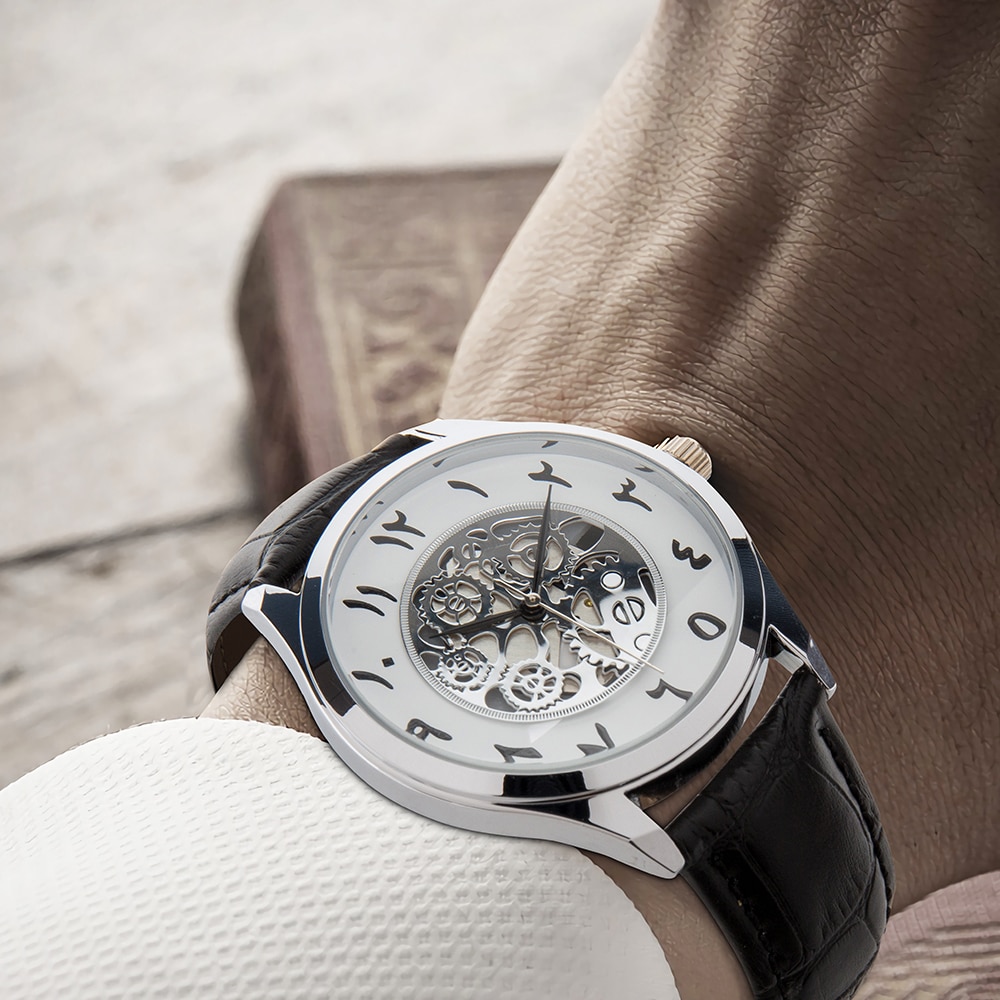 Montres arabes pour hommes, montre arabe en cuir, pour hommes